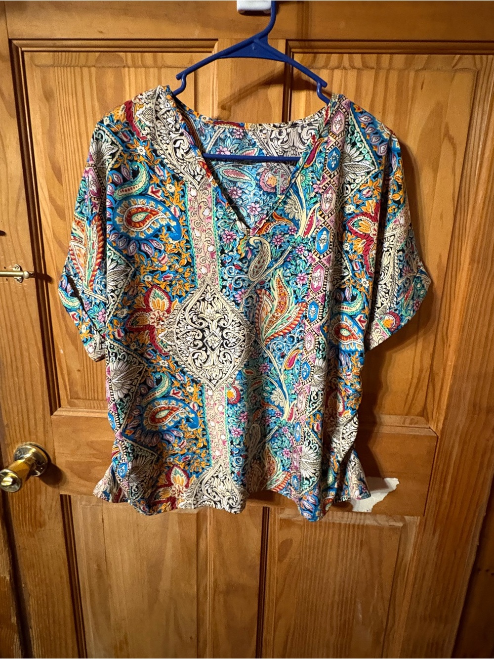 Bohemian Paisley V-Neck Women’s Top in Teal Multi